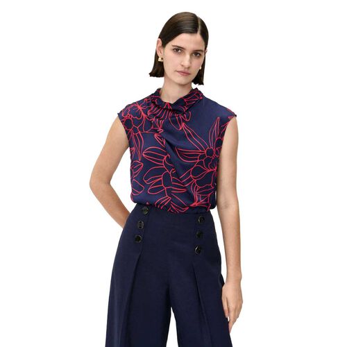 Veronika Maine Indigo Orchid Satin Cowl Neck Top